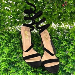 💚 EGO Black Strappy Women's Heels